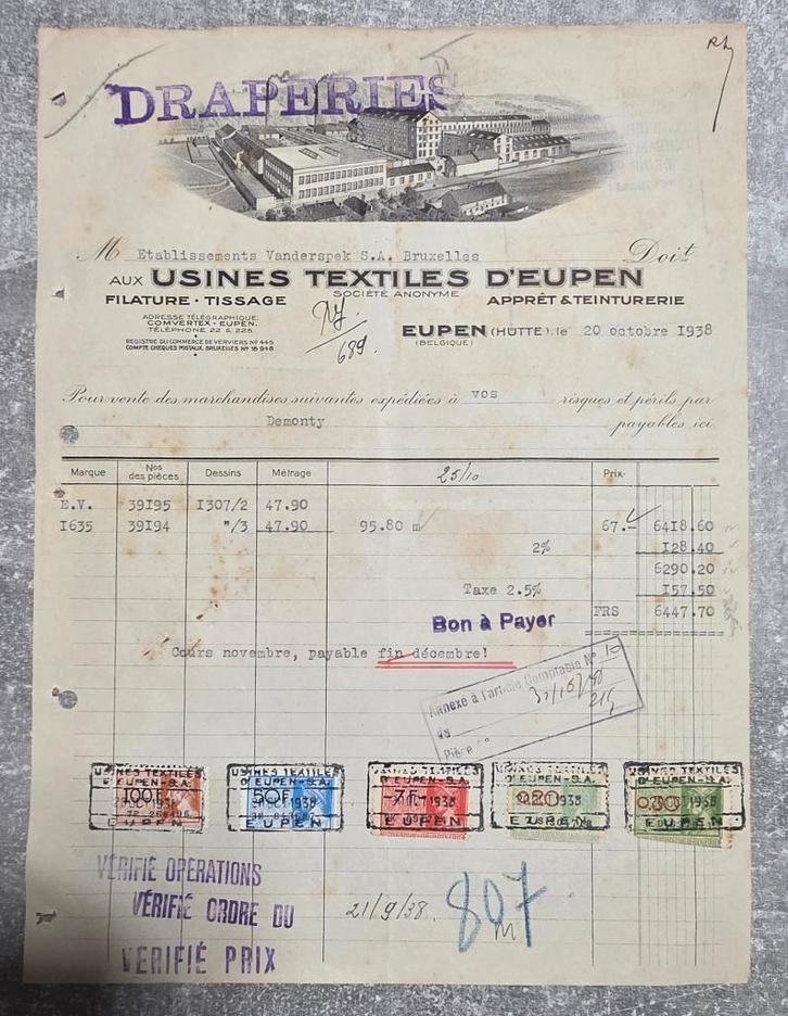 Reclame+6 facturen+Belgische belastingzegel+Farciennes, Verzamelen, Merken en Reclamevoorwerpen, Zo goed als nieuw, Overige typen