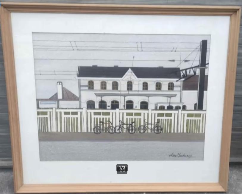 Aquarelle gare a kortenberg signe leon michiels, Antiquités & Art, Enlèvement ou Envoi