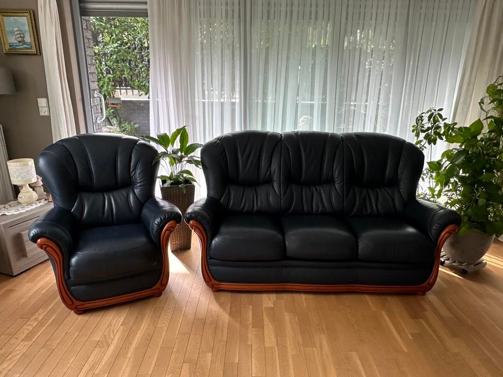 Salon 3 + 1, Huis en Inrichting, Zetels | Complete zithoeken, Zo goed als nieuw, Leer, Ophalen