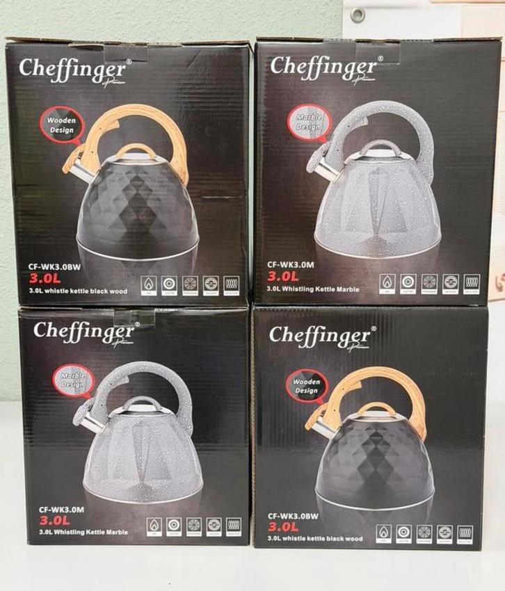 Bouilloire sifflante Cheffinger 3 L à induction noir gris, Electroménager, Bouilloires, Neuf, 2 litres ou plus, Inox, Enlèvement ou Envoi