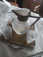 Set karaf en 4 glazen op koperen dienblad, Antiek en Kunst, Ophalen