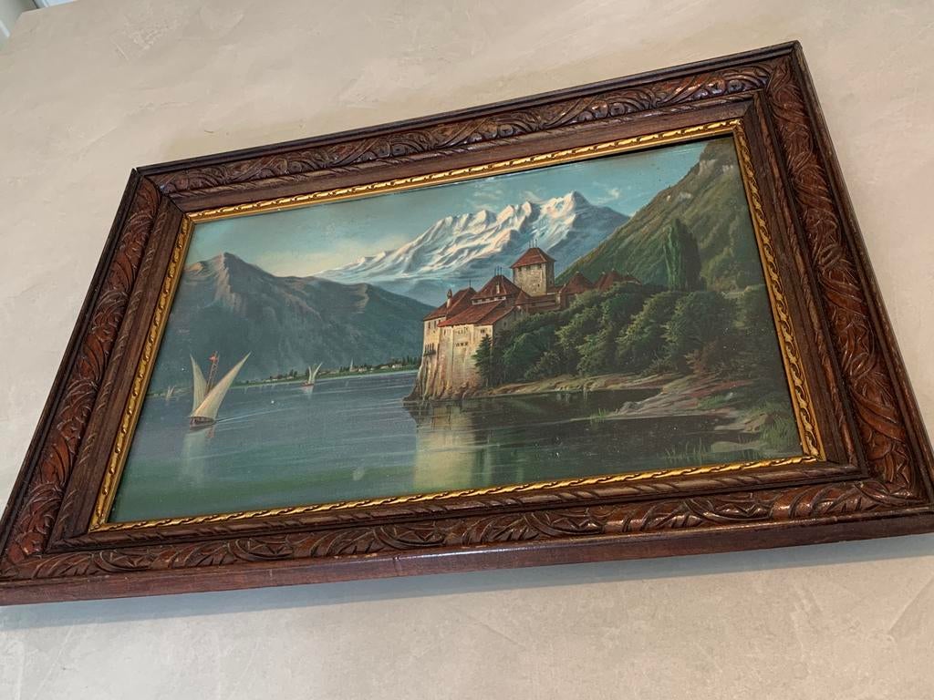 Cadre ancien - tableau Château de Chillon, lac Léman, Enlèvement ou Envoi