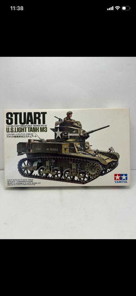 Stuart us light tank m3 tamiya 1:35, Hobby en Vrije tijd, Modelbouw | Auto's en Voertuigen, Ophalen of Verzenden, Zo goed als nieuw