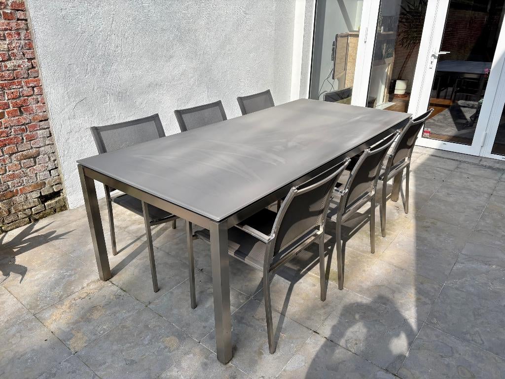 Jati&Kebon - tafel+6stoelen, Jardin & Terrasse, Inox, Chaise, Salons de jardin, Enlèvement