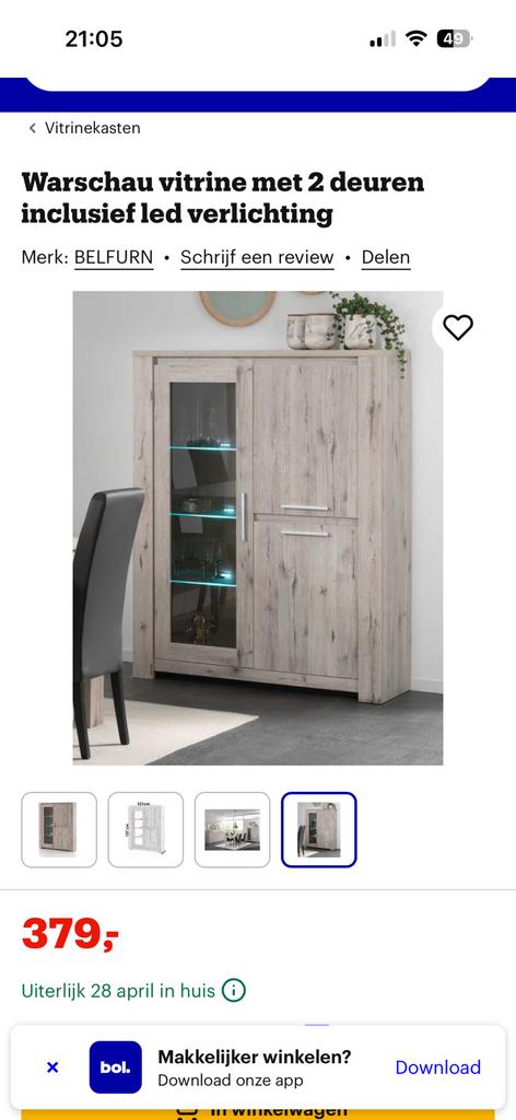 Moderne Vitrinekast met verlichting, Ophalen, Zo goed als nieuw