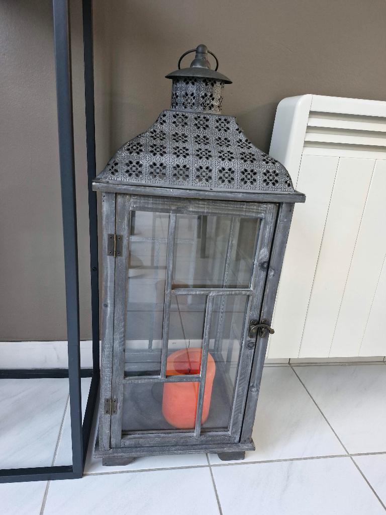 Lanterne, Maison & Meubles, Accessoires pour la Maison | Bougeoirs & Bougies, Comme neuf, 75 cm ou plus, Métal, Gris, Enlèvement