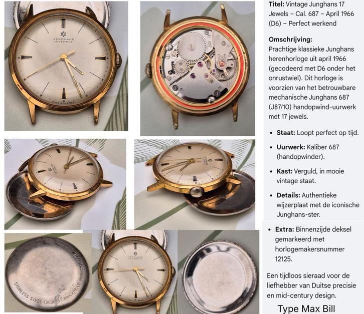 Montre vintage Junghans 17 bijoux, Bijoux, Sacs & Beauté, Montres | Hommes, Utilisé, Montre-bracelet, Autres marques, Enlèvement