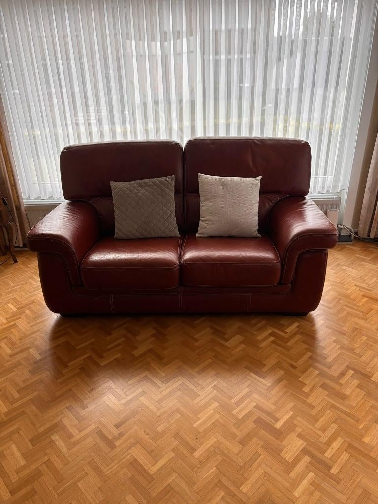 Canapé deux places en cuir bordeaux (175 x 100 x 100 cm), 75 à 100 cm, Moins de 150 cm, Lederen zetel, Banc droit