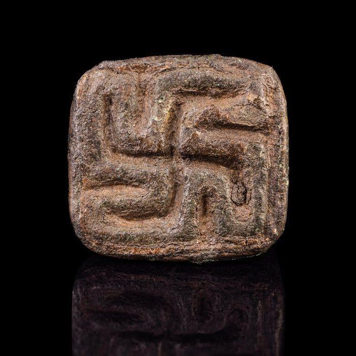 Bactrian Bronzen stempelzegel met hakenkruis, Ophalen of Verzenden, Brons