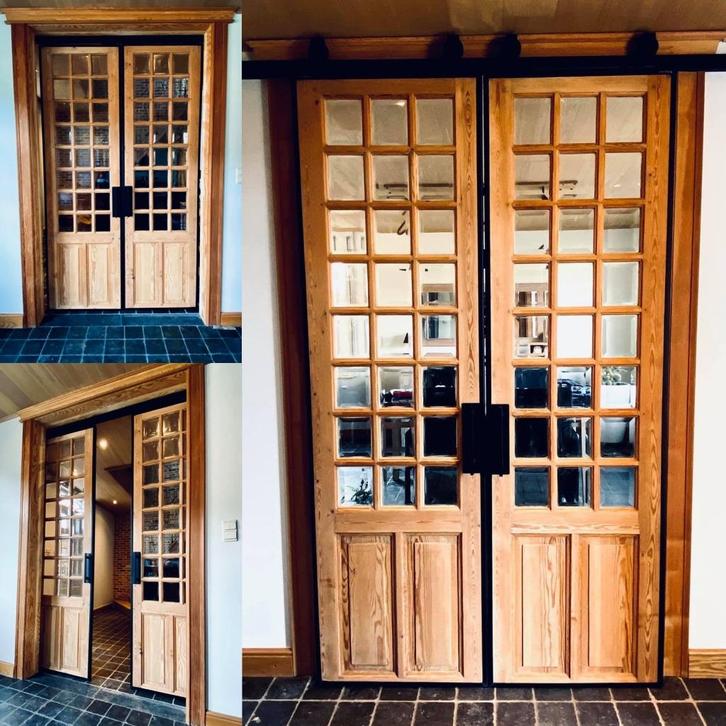 Schuifdeur met geslepen glas, Doe-het-zelf en Bouw, Deuren en Vliegenramen, Gebruikt, Binnendeur, 215 cm of meer, 120 cm of meer