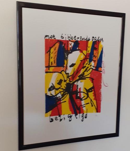 Herman Brood  'Met bibberende ogen bezigtigd' (mooi gelijst), Antiquités & Art, Art | Lithographies & Sérigraphies, Enlèvement ou Envoi