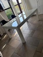 Witte eettafel met glazen blad  met uitschuifbaar tussenstuk, Enlèvement, Comme neuf