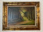 Schilderij landschap met bomen in olieverf, schilder Aubray, Ophalen