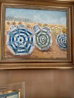 Schilderij aan de kust parasols, Antiek en Kunst, Kunst | Schilderijen | Modern, Ophalen