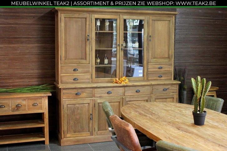 Nieuwe teak kasten - buffetkast en vitrinekast bij TEAK2, Huis en Inrichting, Kasten | Buffetkasten, Nieuw, Met lade(s), Met deur(en)
