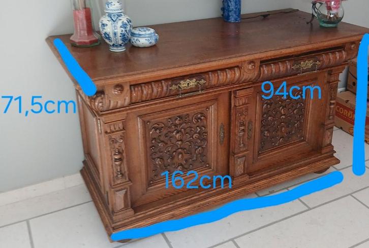 Buffet bas de style Henri II, en chêne massif, Maison & Meubles, Armoires | Buffets, Comme neuf, Moins de 100 cm, 150 à 200 cm