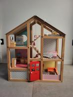 Houten poppenhuis bemeubeld, Kinderen en Baby's, Speelgoed | Poppenhuizen, Ophalen, Zo goed als nieuw, Poppenhuis