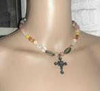 Parelketting vintage coquette parels met kruisje, Neuf, Enlèvement ou Envoi, Autres matériaux, Avec pendentif