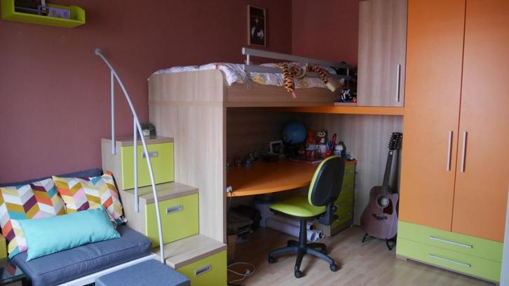Degelijke kleurrijke slaapkamer/hoogslaper, Huis en Inrichting, Slaapkamer | Complete slaapkamers, Gebruikt, Ophalen