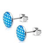 Ronde oorbellen staal blauw met witte stippen, Ophalen of Verzenden, Nieuw