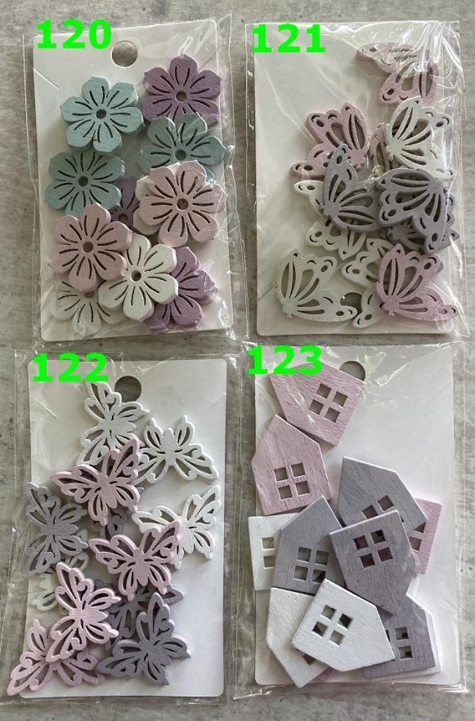 HOUT DECO 120-123 DECO BLOEM-LIBELLE-VLINDER-HUIS NIEUW, Hobby en Vrije tijd, Knutselen, Nieuw, Materiaal, Ophalen of Verzenden