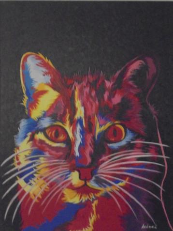 olieschilderij popart portret kat 2 (60x80 cm) beschikbaar voor biedingen
