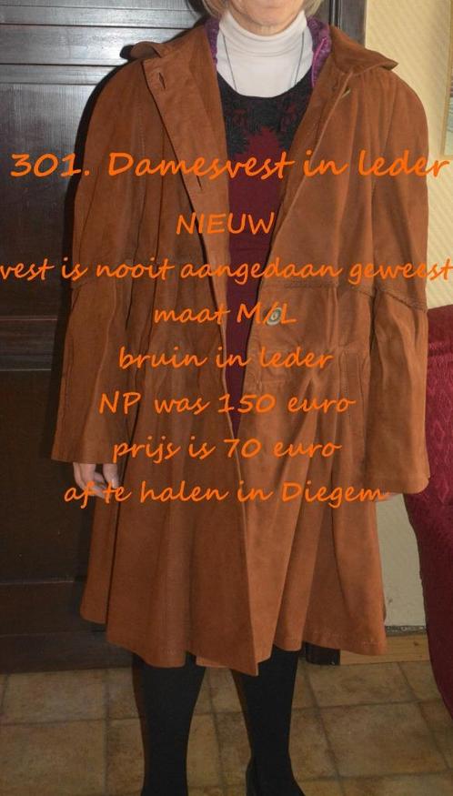 301. Damesvest maat M/L in leder,  NIEUW, Kleding | Dames, Jassen | Winter, Nieuw, Maat 38/40 (M), Bruin, Verzenden