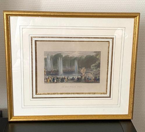 19e eeuwse Engelse ingelijste gravures Versailles, Antiek en Kunst, Kunst | Etsen en Gravures, Ophalen of Verzenden