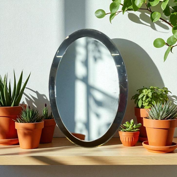 Vintage ovalen glazen spiegel / wandspiegel KNITTER DURO, Antiek en Kunst, Antiek | Spiegels, Ophalen of Verzenden