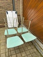 4 chaises en tissus vert et métal., Maison & Meubles, Chaises, Quatre, Utilisé, Autres couleurs, Tissus