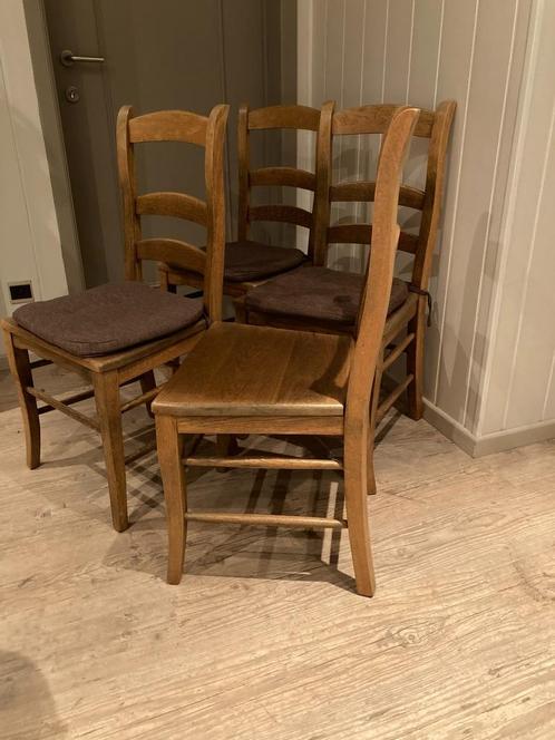 Massief eiken  keukenstoelen (4x), Huis en Inrichting, Stoelen, Zo goed als nieuw, Vier, Hout, Ophalen