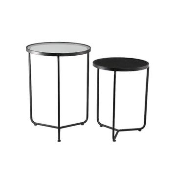 NIEUWE set van 2 BIJZETTAFELS zwart met GLAZEN en ROTAN BLAD beschikbaar voor biedingen