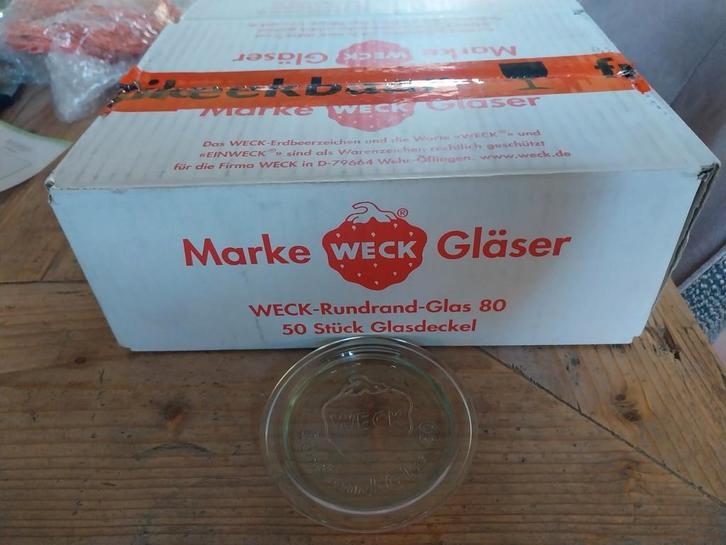 Partij weckdeksels 80cm met bijhorende rubbers en klemmen, Collections, Verres & Petits Verres, Neuf, Autres types, Enlèvement