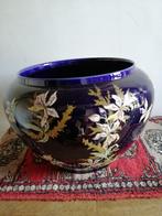 Kobaltblauwe cache pot met email bloemen, Antiek en Kunst, Antiek | Keramiek en Aardewerk, Ophalen of Verzenden