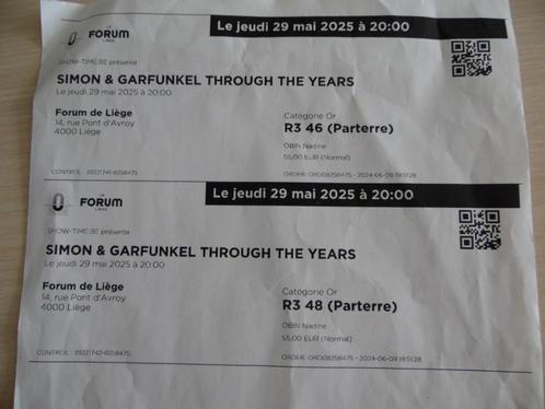 SIMON & GARFUNKEL 2 ZETELS LIÈGE FORUM 29 MEI 2025, Tickets en Kaartjes, Concerten | Rock en Metal, Twee personen, Mei, Overige typen