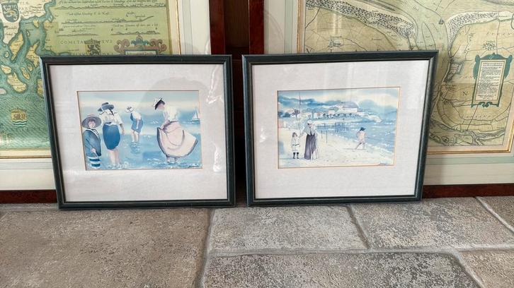 Aquarel kusttafereel, Antiek en Kunst, Kunst | Tekeningen en Fotografie, Ophalen