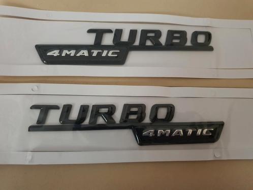Mercedes Turbo 4matic zijkant logo's blinkend zwart, Auto-onderdelen, Carrosserie, Spatbord, Mercedes-Benz, Links, Rechts, Nieuw