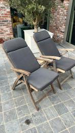 2 Tuinstoelen teak met kussen, Tuin en Terras, Ligbedden, Ophalen, Gebruikt