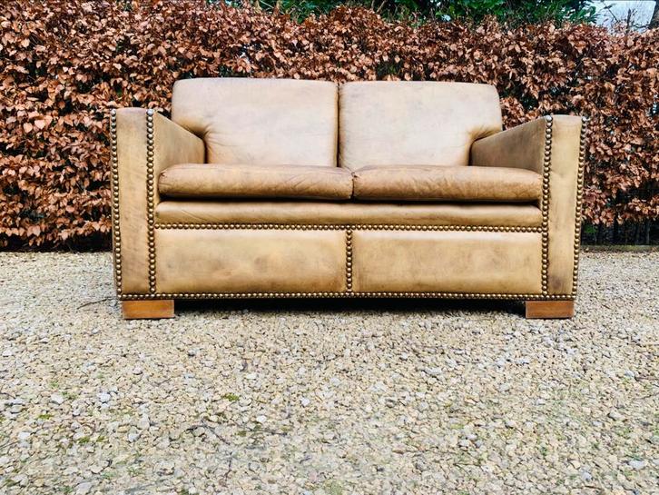 Chesterfield stijl leren bank/zetel Stoer & Uniek!, Antiek en Kunst, Antiek | Meubels | Stoelen en Sofa's, Ophalen