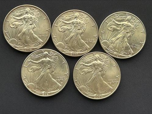 5x 1 oz zilveren munten: American Eagle, Silver Dollar, Postzegels en Munten, Edelmetalen en Baren, Zilver, Ophalen of Verzenden