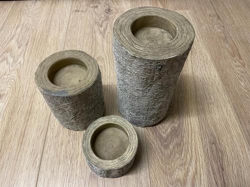 Theelichthouders kunststof boomstammen (3 stuks), Huis en Inrichting, Woonaccessoires | Kandelaars en Kaarsen, Zo goed als nieuw