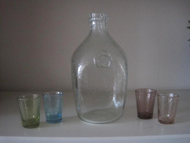 vintage BIOT mondgeblazen karaf en glazen, Antiek en Kunst, Antiek | Glaswerk en Kristal, Ophalen of Verzenden