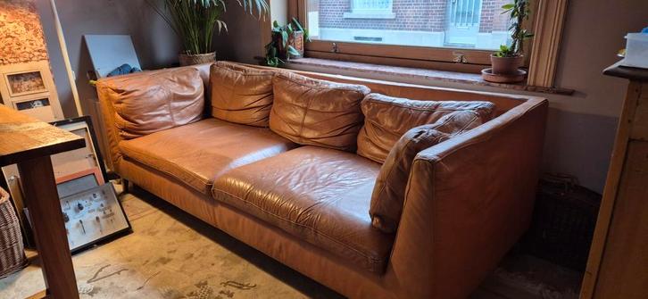 Leren driezit cognackleur – comfortabel, Huis en Inrichting, Zetels | Zetels, Gebruikt, Ophalen