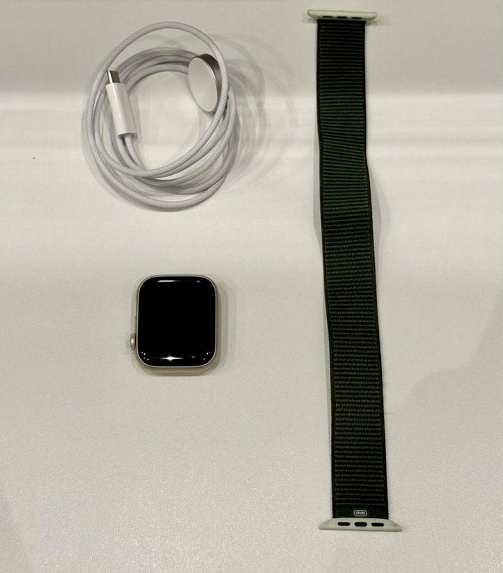 Apple watch 9 (GPS + cellular) - 45mm sterrenlicht kast, Handtassen en Accessoires, Smartwatches, Zo goed als nieuw, iOS, GPS