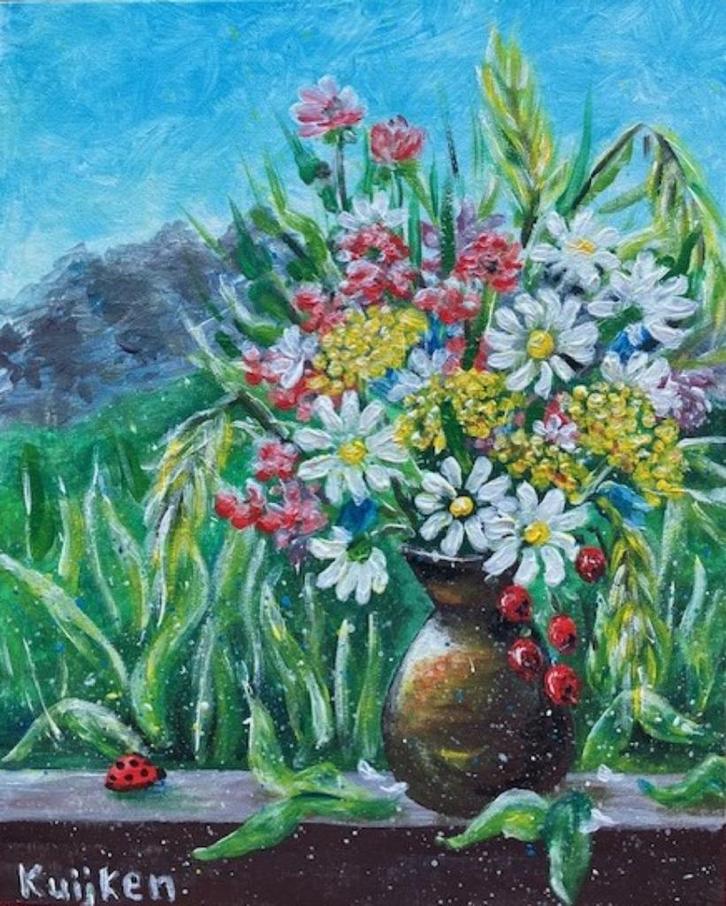 Summer Bouquet (Acrylic painting by Kuijken, 24x30 cm), Antiek en Kunst, Kunst | Schilderijen | Modern, Ophalen of Verzenden