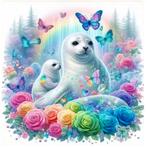 Diamond painting zeehond en jong 60x60 vierkante steentjes, Ophalen of Verzenden, Nieuw, Knutselwerk