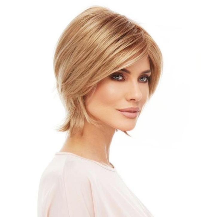 Moderne pruik warm blondmix vlot kort haar model Raquel, Handtassen en Accessoires, Uiterlijk | Haarverzorging, Nieuw, Pruik of Haarverlenging