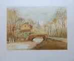 ALLAIN RENOUX / BRUGGETJE AAN DE RIVIER / KLEURLITHO 44x52cm, Enlèvement ou Envoi
