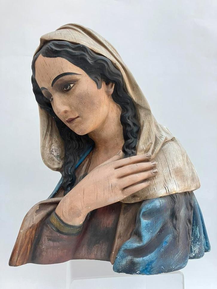 Gipsen buste Maagd Maria handgeschilderd, circa 1930, Antiek en Kunst, Antiek | Religieuze voorwerpen, Ophalen of Verzenden