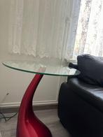 Glazen tafel met rode poot – modern design, Huis en Inrichting, Ophalen, Zo goed als nieuw